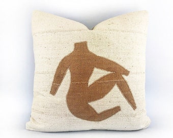 Modern African Mudcloth Female Figure Pillow Cover 20x20