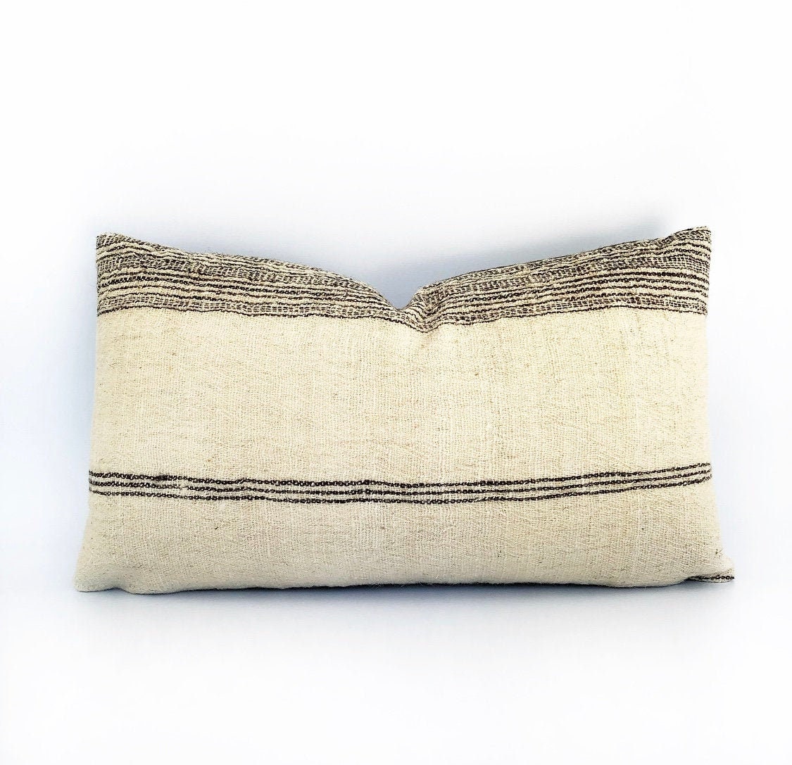 Handwoven Striped Indian Wool Lumbar Pillow Cover 14x24