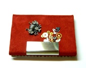 Queen Bee Rich red Steampunk business card case, metal leather holder, stash box, wallet, unique birthday gift pill box, keepsake surprise