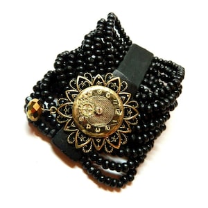 Braccialetto steampunk Patina del tempo Squisito vecchio orologio patinato verde, bracciale in legno nero, color verde turchese, regalo per la moglie