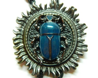 Beetle Bolo Tie Scarab, Ra God Sun Amulet birthday gift, woman honeymoon, surprise men, Coleoptera jewelry, insect fashion, cord, pendant