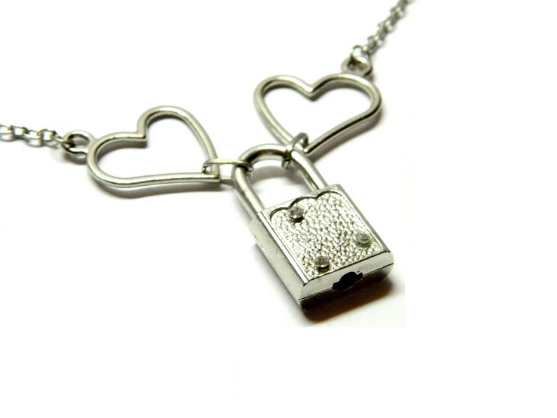 Heart Padlock Necklace Perfect for couples Steampunk silver Etsy
