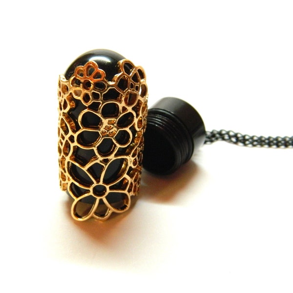 Multicolored amulet jewelry metal box pendant, golden/silver/black flowers pill container, keepsake stash gift, aromatherapy, bottle, cork