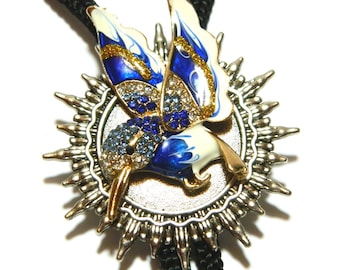 Hummingbird Bolo Tie, Golden Red Blue Green Black, Valentine Day birthday gift silver fashion jewelry, groomsman wedding, honeymoon surprise