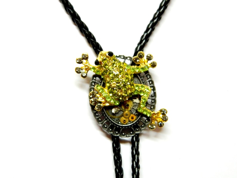 unique birthday gift girl boy woman honeymoon surprise wedding Steampunk Bolo Tie Frog Jump Up good luck green hoptoad men fashion jewelry