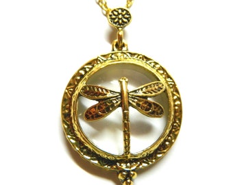 Dragonfly World Tree Magnifying glass pendant Owl Cat Butterfly Rosette Wonderful golden grandmother reading glass gift Victorian monocle