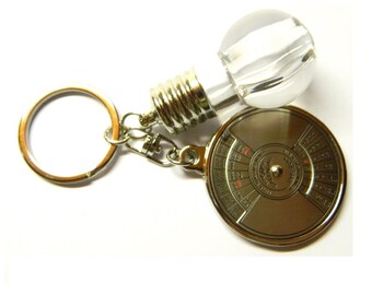 50-year calendar keychain, light bulb Edison pill box container, Steampunk Chatelaine stash necklace, proposal place, keepsake aromatherapy