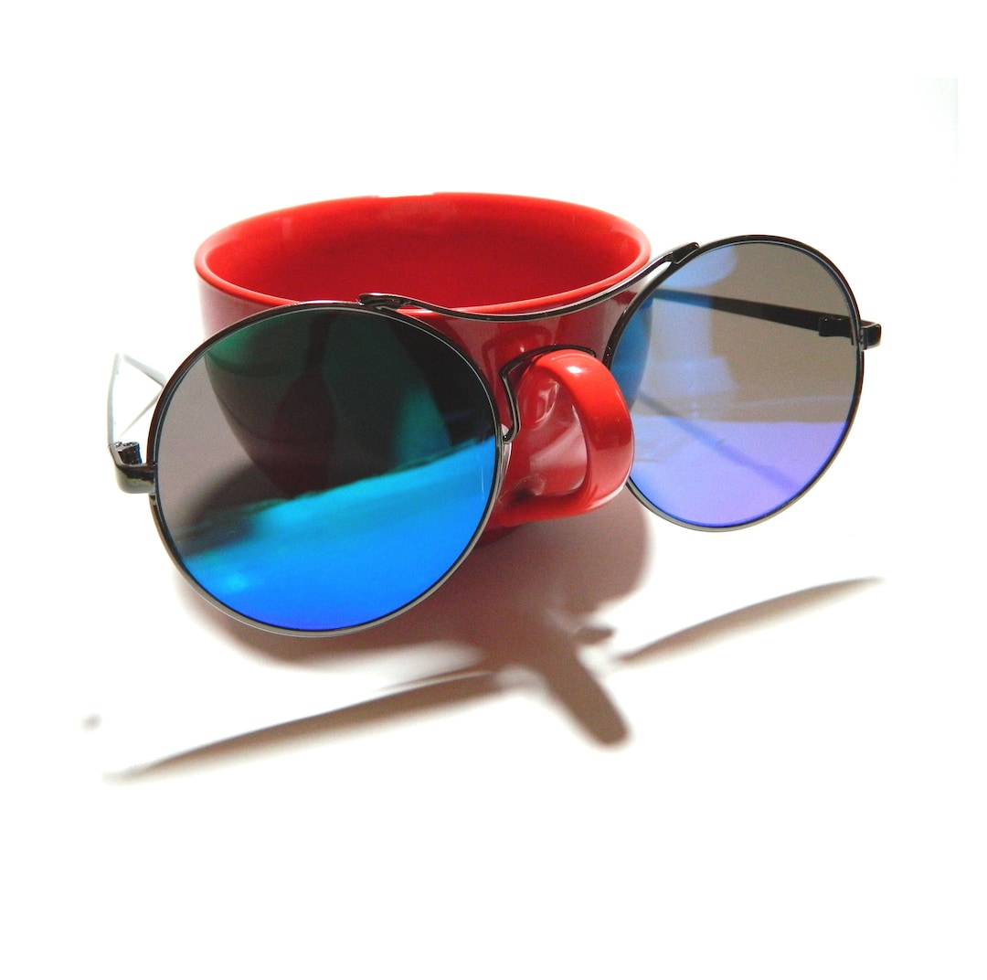 Occhiali da sole rotondi blu steampunk, occhiali da vista unisex