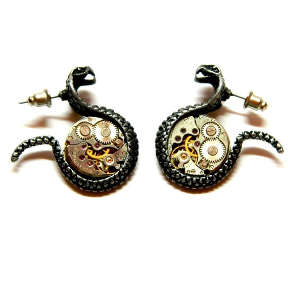 Snake stud Statement earrings Protection Amulet, … - image 1