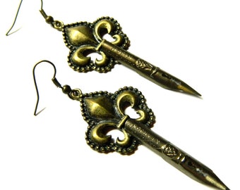 Sign royal lily, Steampunk real pen nib earrings, calligraphy, authentic dip pens, perfect gifts for designer, writer, reader, mother's day