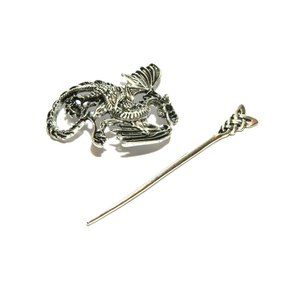Celtic Dragon fibula hair clip pin brooch scarf D… - image 4
