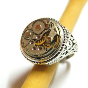 Massiver verstellbarer Steampunk-Hochzeitsring, goldener/silberner Verlobungsschmuck, Uhrwerk, einzigartiges Geburtstagsgeschenk, Flitterwochen-Überraschung, Braut, Mann