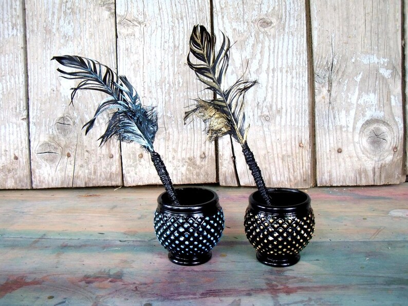 Plume Et Encre Pot Noir Bleu Or Gothique Splendeur Mariage Grand Engagement Décor De Fête De Bachelorette Unique Pour Livre Dor Titulaire - 
