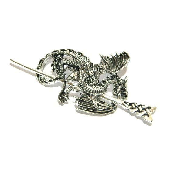 Celtic Dragon fibula hair clip pin brooch scarf D… - image 5