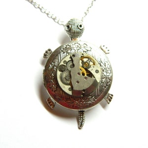 Steampunk Locket Secret Turtle cuore 2 due foto e anello luna di miele sorpresa collana tartaruga d'argento, orologio, donna scatola dorata matrimonio