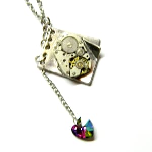 Silver Book of Time Steampunk necklace medallion picture keepsake locket unique birthday gift, miniature honeymoon surprise, clockwork heart