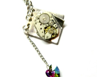 Silver Book of Time Steampunk necklace medallion picture keepsake locket unique birthday gift, miniature honeymoon surprise, clockwork heart