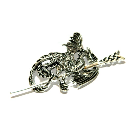 Celtic Dragon fibula hair clip pin brooch scarf D… - image 8