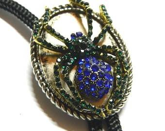 Spider Bolo Tie golden blue green insect jewelry silver wedding men's birthday woman, honeymoon surprise, bootlace bola, shoestring necktie