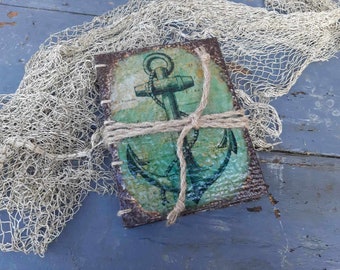 Old anchor and compass photo album, photobook adventures, pirate travel book gift, feather pen, hand made eco recycled paper, coptic stitch