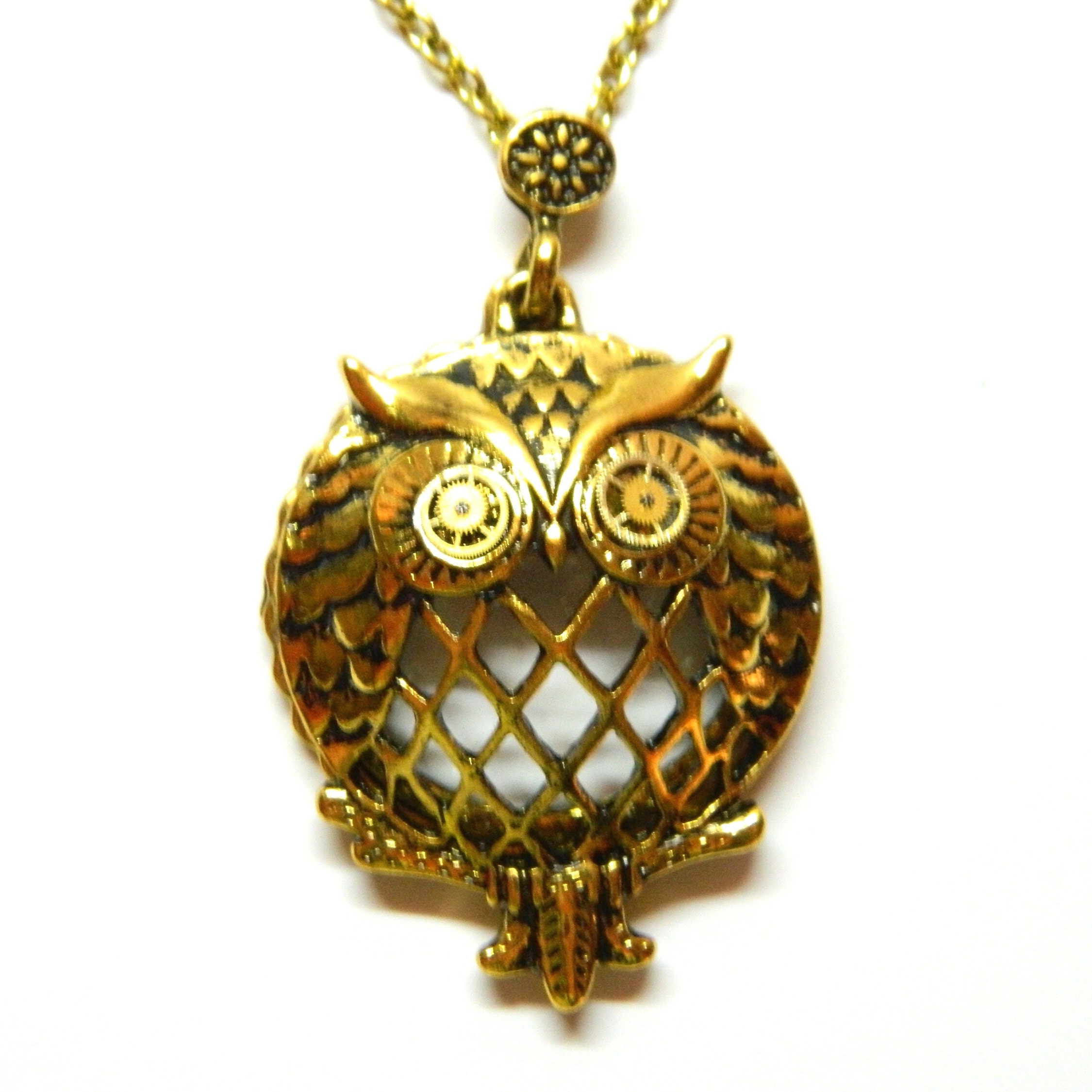 Enamel Owl Magnifying Glass Pendant, Rhinestone Loupe Pendant