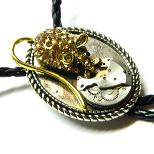 Steampunk Rat Bolo Tie, Valentine Day gift, Metal golden mouse, success, fortune unique birthday gift man honeymoon surprise fashion jewelry