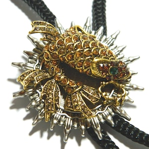 Magical goldfish Bolo Tie, yellow bootlace tie bola, Blue unique birthday gift, silver fashion jewelry, groomsman wedding honeymoon surprise