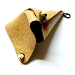 Monedero triangular de cuero genuino, pequeña bolsa de monedas de doble cara, billetera de cambio, caja de origami steampunk auriculares pequeños tampones