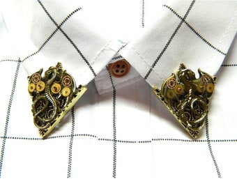 Steampunk Dragons collar pins cardigan clips year 2024 Bronze, Golden, Silver, boutonniere, wedding lapel, hat cravat stick, birthday gift