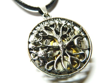 Steampunk Norse Viking Yggdrasil World Tree Pagan Spiral Amulet Pendant Rune Celtic Silver colored mythology jewelry unique vintage gothic