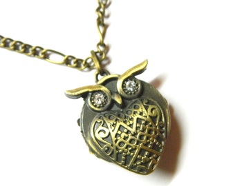 Owl Pocket watch Vintage Pendant Steampunk Valentines Day miniature jewelry Turtle necklace surprise birthday gift back to school Tortoise