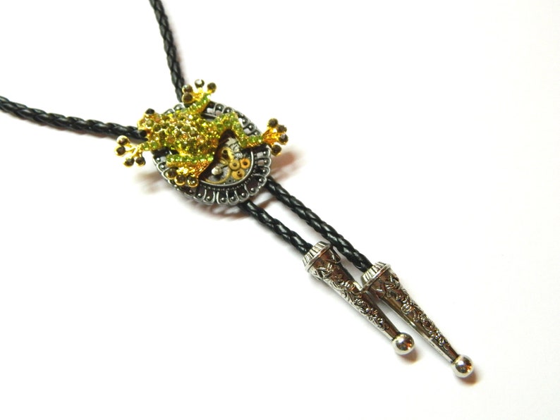 unique birthday gift girl boy woman honeymoon surprise wedding Steampunk Bolo Tie Frog Jump Up good luck green hoptoad men fashion jewelry