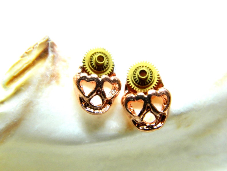 miniature skulls clock parts small honeymoon surprise rose golden unique birthday gift Gothic jewelry steam punk earrings Homo Steampunk