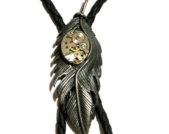 Steampunk-Bolo-Krawatte, Zeitmesser mit abgekratztem Blatt, altsilberfarben, Schmuckstück für Geburtstag, Hochzeit, Verlobung, Valentinstag