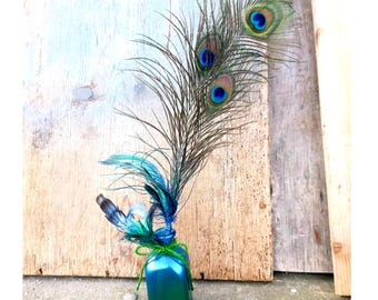 Peacock Feather Pen Ink Pot, Unique Wedding Guest Gift, Simple