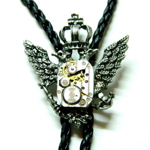 Steampunk Bolo Tie Double headed eagle Time, chimera Silver wedding jewelry, falcon bolo steam punk unusual birthday gift honeymoon surprise