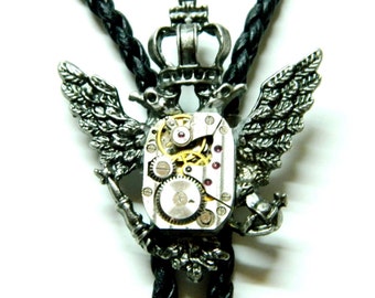 Corbata bolo Steampunk Águila bicéfala Tiempo, quimera Joyas de boda de plata, halcón, regalo de cumpleaños inusual steampunk, sorpresa de luna de miel