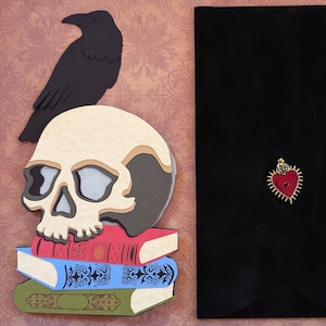 Gothic Wedding Skull and Raven Valentine&#39;s Day Greeting Card with Velvet Envelope