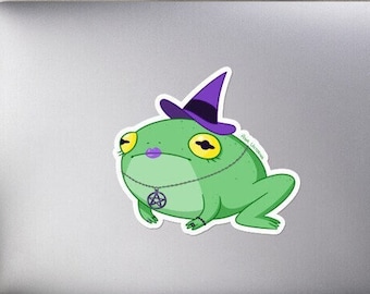 Cute Green Witch Frog Decal Vinyl Sticker by Asia Victorina