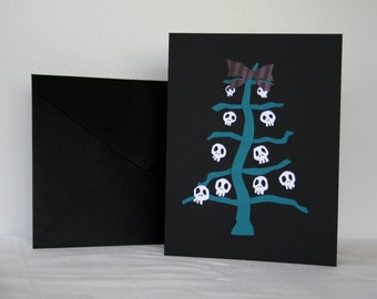 Goth Christmas Card Turquoise Skeleton Tree