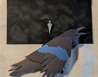 Gothic Wedding Raven Greeting Card with Velvet Envelope