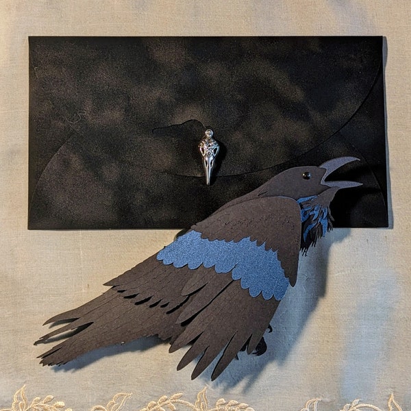 Gothic Wedding Raven Greeting Card with Velvet Envelope