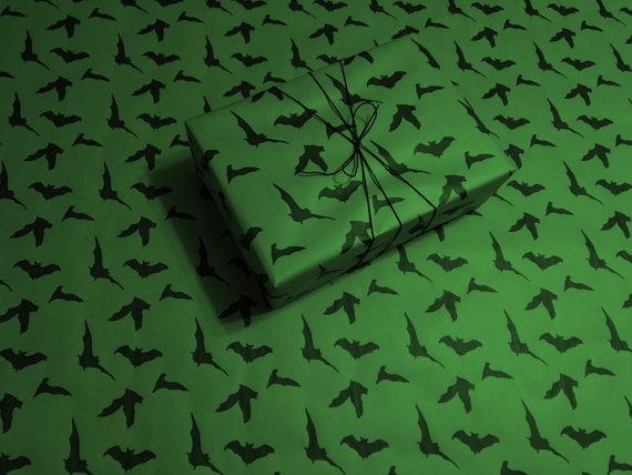 Baroque Bats on Red Gothic Wrapping Paper up to 8 Feet of Birthday Gift Wrap