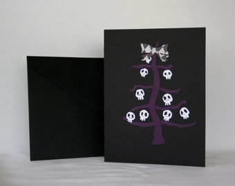 Goth Christmas Card Purple Skeleton Tree