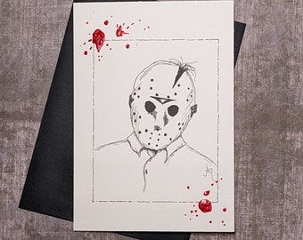 Jason Voorhees Portraits of Horror Greeting Card