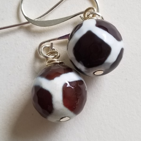 Semi-Precious Brown Agate With Painted Pattern Beaded Earrings Elemental Jewelry Moon Jewelry Gemini Virgo Cancer Earrings Under 35 Dollars