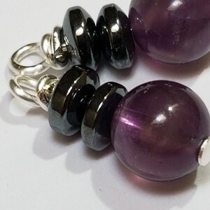 Semi-Precious Amethyst and Hematite Beaded Earrings Elemental Jewelry Aquarius Power Stone Earrings Witchy Jewelry Scorpio Made Earrings