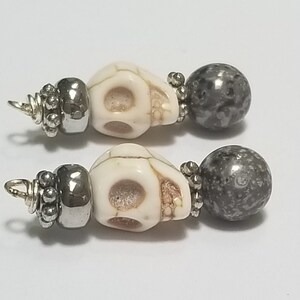 Semi-Precious Howlite Skull Crowned Mardi Gras Day of the Dead Dia De Los Muertos Beaded Crystal Earrings Scorpio Witchy Showy Earrings