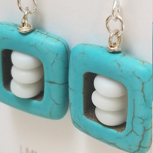 Semi-Precious Howlite and White Art Glass Mini Gemini 1/2&quot; .5&quot; Petite Beaded Earrings Elemental Jewelry Yoga Meditation Gemini Sagittarius