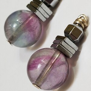 Semi-Precious Fluorite and Hematite Beaded Earrings Elemental Jewelry 3/4&quot; Mini Petite Earrings Small Earrings Mini Earrings Balance Aura